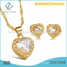 Ouro diamante coração brincos, cobre chapeamento coração conjunto jóias